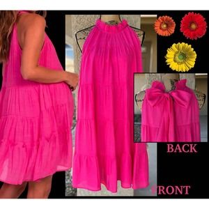 PinkBlush Fuchsia Halter Heck Tiered Maternity or Everyday Dress Size L